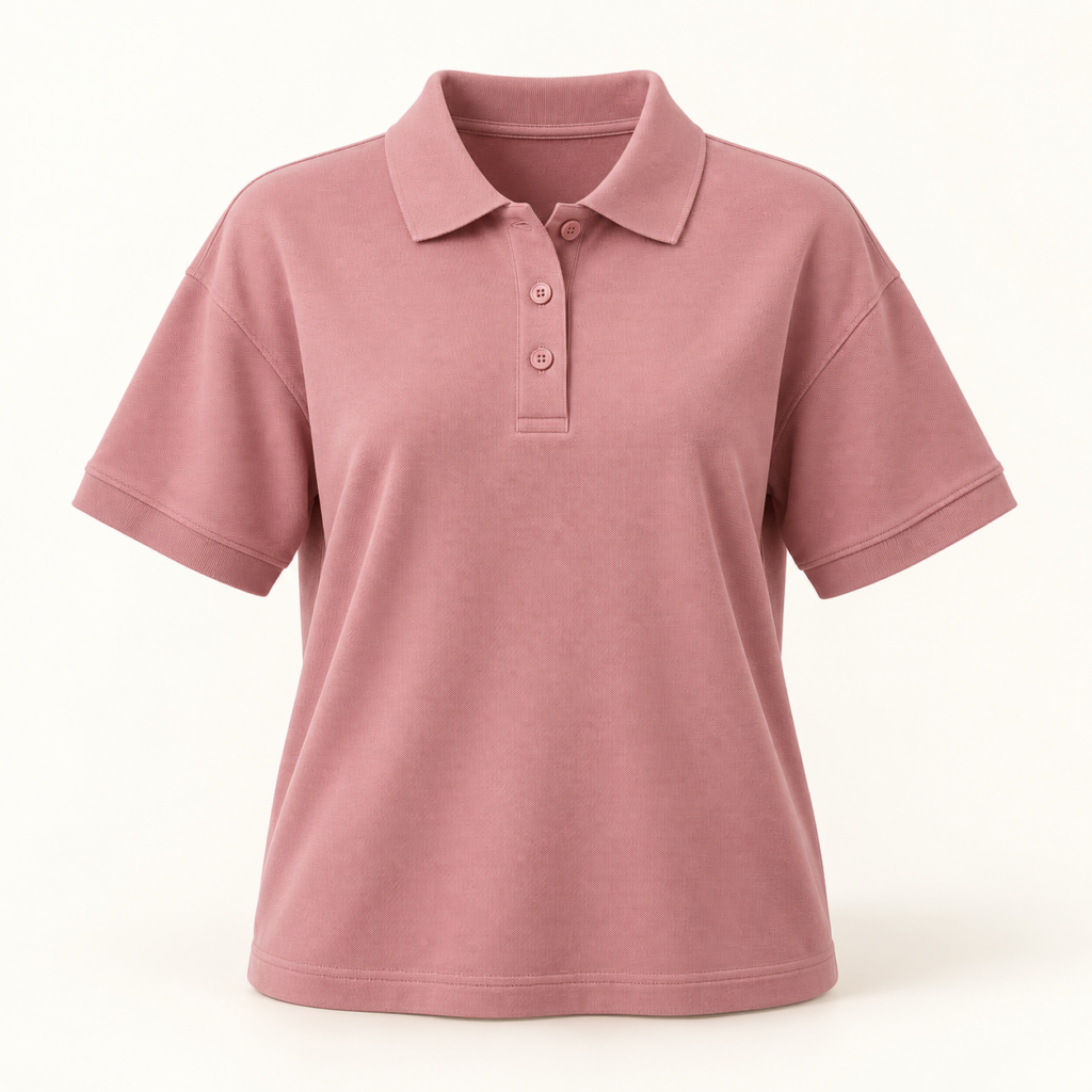 เสื้อโปโลผู้หญิง สีชมพูกุหลาบ